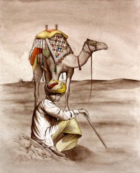S. A. Noory, Camel of desert III, 12 x 15 Inch, Watercolor on Paper, AC-SAN-043